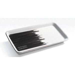 NEW Sephora New Ceramic Trinket / jewelry Tray Black white Gold Trim exclusive